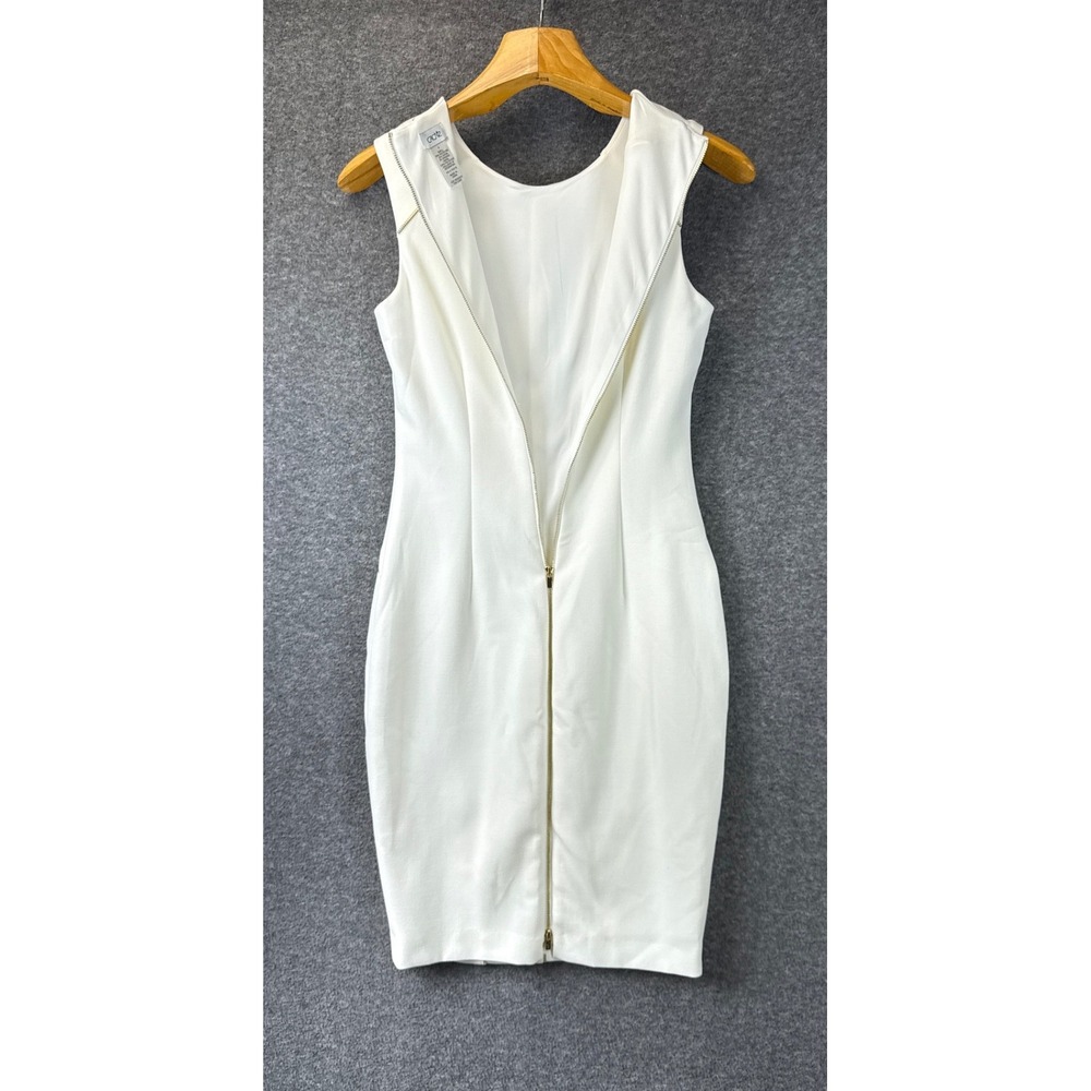 Cache Sheath Dress Size 0 White Stunning Date Gold Zipper Trim Sleeveless Crepe - Picture 5 of 13